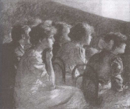 'They were permitted to drink deep of oblivion of all the trouble of the world’: illustration by Wladyslaw T. Benda that accompanied Mary Heaton Vorse’s article‘Some Picture Show Audiences’, Outlook, 24 June 1911